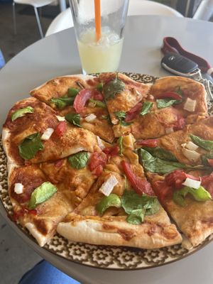 Customized pizza with homemade vegan cheese   at Good Wishes Cafe in Shreveport