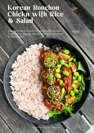 Korean Bonchon Chickn with Rice & Salad at Hejo Eatery in Bandung