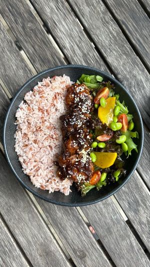 This menu is unforgettable, as it has a unique and addictive flavor. If you visit here, you must try the teriyaki chicken with rice and salad. You won't regret it😍 at Hejo Eatery in Bandung
