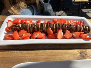 Vegan crepe with chocolate and strawberries  at Chocolate Bar Brugge in Bruges