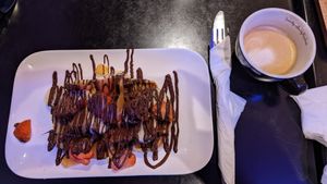 Vegan chocolate & fruit waffle at Chocolate Bar Brugge in Bruges