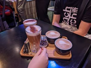 Oat milk coffees at Chocolate Bar Brugge in Bruges