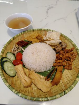 Nasi lemak $6 at Little Nonya's Cookies & Cuisine in Central Singapore
