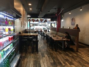 Seating inside at The Hummus & Pita in New York City