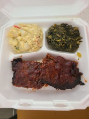 The divinely delicious meatloaf, collard greens, and potato salad at Mother Natures Soul Food Vegan in Lynchburg