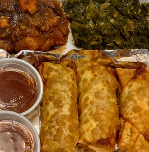 Crispy Buffalo chkn egg rolls at Mother Natures Soul Food Vegan in Lynchburg