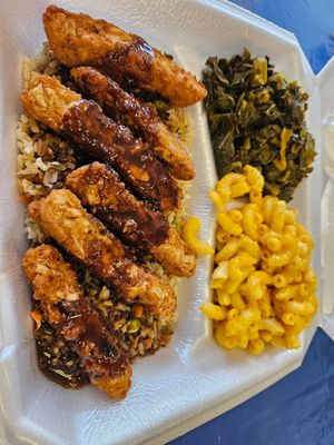 Jerk Chick'n over Rice at Mother Natures Soul Food Vegan in Lynchburg