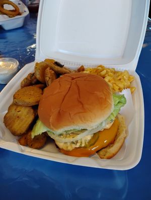 Vegan Big M*c with Fried Pickles + Mac and Cheese #Veganuary at Mother Natures Soul Food Vegan in Lynchburg