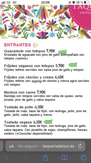 Carta  at Taquería del Sur in Badajoz