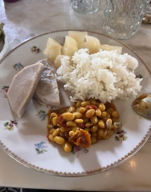 Yucca, Yautía, Rice, and Beans. Cost 25.75 and this is half of it.   at Verde Mesa in San Juan