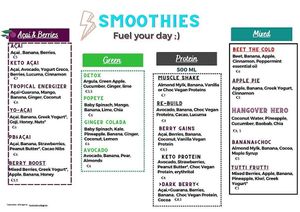 Smoothies Menu at Very Açai in Rome