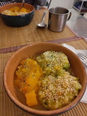 Local pumpkin with broccoli and rice, topped with roasted sesame at Piccola Gastronomia da Elsa in Salerno