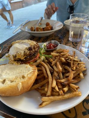 super dope burger & buffalo cauliflower  at Urban Vegan Kitchen in New York City