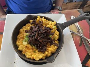 Mac and cheese with shiitake bacon  at Urban Vegan Kitchen in New York City