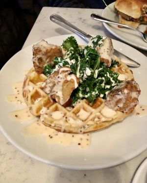 “Chicken” & waffles 🧇   at Urban Vegan Kitchen in New York City