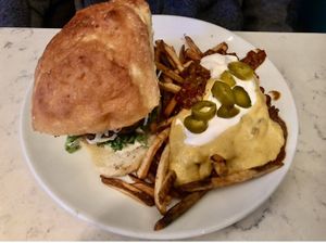 Burger on a biscuit   at Urban Vegan Kitchen in New York City