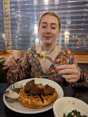 Chicken and waffles was tasty at Urban Vegan Kitchen in New York City