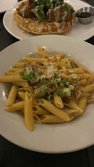 Mushroom pasta special  at Urban Vegan Kitchen in New York City