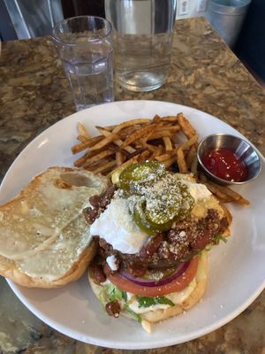 Burger Chili cashew nut cheese  at Urban Vegan Kitchen in New York City