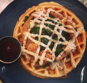 fried ";chicken"; and waffles  at Urban Vegan Kitchen in New York City