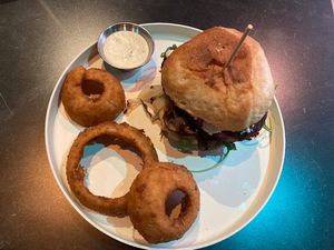 Seitan steak 🍔 with blue cheesee  at Urban Vegan Kitchen in New York City