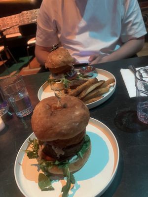 Burger with fries   at Urban Vegan Kitchen in New York City