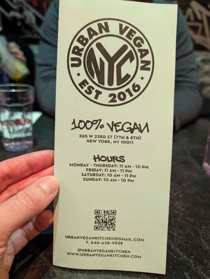 Menu at Urban Vegan Kitchen in New York City