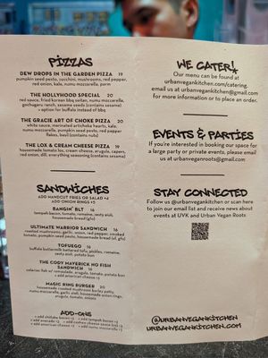 Menu at Urban Vegan Kitchen in New York City