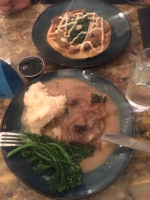 Chick-UN and waffles  also Seitan and gravy at Urban Vegan Kitchen in New York City