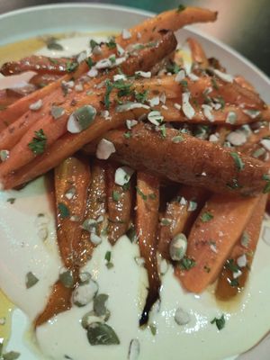Carrots with tahini sauce at Urban Vegan Kitchen in New York City