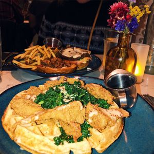 Best Vegan Chicken and Waffles I’ve ever had!! Service was amazing, atmosphere was very cozy and appealing. AMAZING MUSIC DJ!! at Urban Vegan Kitchen in New York City
