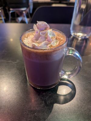 Mushroom coffee with soy milk at Urban Vegan Kitchen in New York City