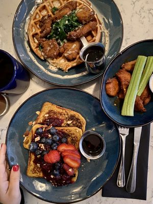 Chick'n waffle, French toast and buffalo wings  at Urban Vegan Kitchen in New York City