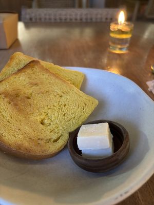 Gluten-free toast and vegan butter  at Alchemy - Uluwatu in Ubud