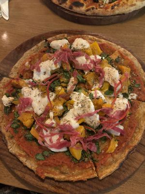 Pumpkin moringa pizza (gluten free crust)  at Alchemy - Uluwatu in Ubud