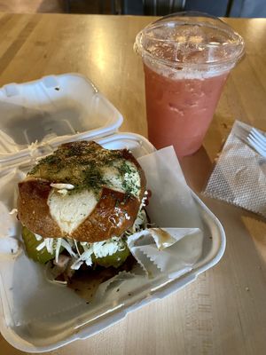 Bacon Ranch Burger and Super Cider! 💗🤤  at Black Leaf Vegan Cafe in Indianapolis