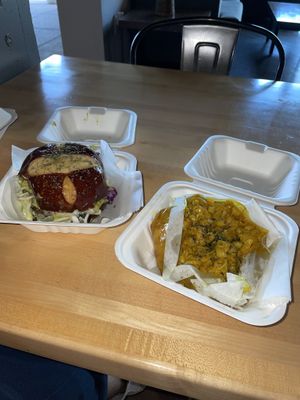 Guac burger + Mac n cheese!   at Black Leaf Vegan Cafe in Indianapolis