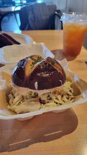 CrabLess Cake Sandwich at Black Leaf Vegan Cafe in Indianapolis