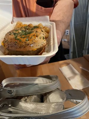 Breakfast burger with tots  at Black Leaf Vegan Cafe in Indianapolis