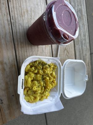 Mac n cheese w smoothie   at Black Leaf Vegan Cafe in Indianapolis