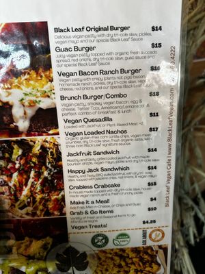 Menu b   at Black Leaf Vegan Cafe in Indianapolis