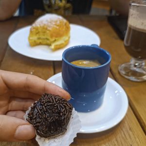 Brigadeiro, sonho de creme, café e café com leite.  at Barletta in Rio De Janeiro