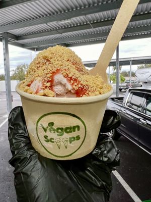 Fresh and Natural! Strawberry Milk ice cream vegan and gluten-free!  at Vegan Scoops in Kissimmee