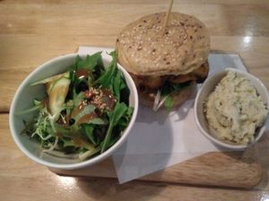 Portobello mushroom burger with sides that came with it at Real Food 真食 - Orchard in Central Singapore