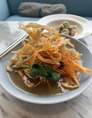 Vegan yee mee noodles, swimming in gravy  at Real Food 真食 - Orchard in Central Singapore