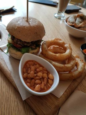 Burger set with onion rings at Real Food 真食 - Orchard in Central Singapore