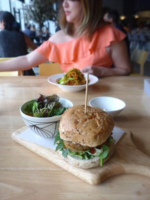 Lentil croquette burger at Real Food 真食 - Orchard in Central Singapore