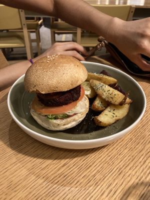    Beetroot burger  at Real Food 真食 - Orchard in Central Singapore