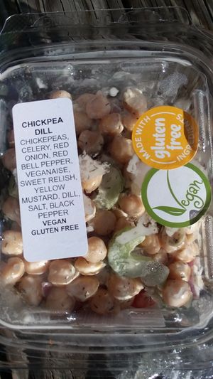 Chickpea dill salad in to-go refrigerated case at Brighter Day Natural Foods in Savannah