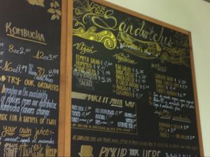 Vegan choices on sandwich board  at Brighter Day Natural Foods in Savannah